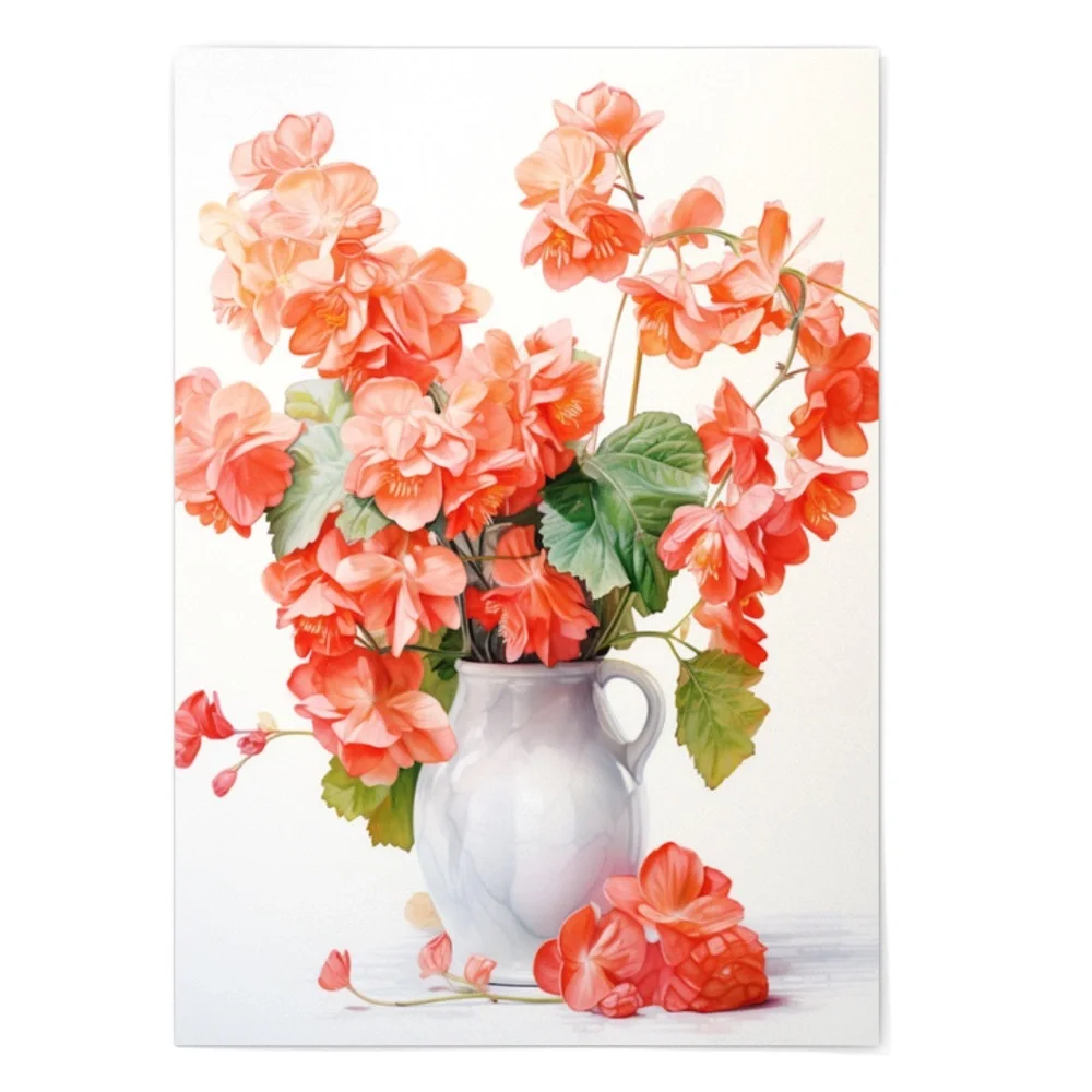 Watercolor Begonia Flowers Wall Art Illustration Print Poster Unframed - Picture 2 of 5